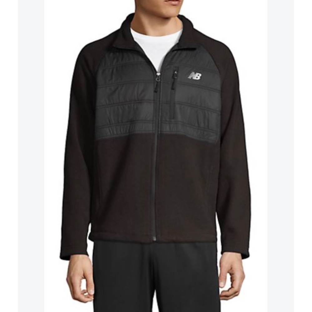 New Balance Mens XL Black Hybrid Fleece Quilted Insulated Full Zip Jacket